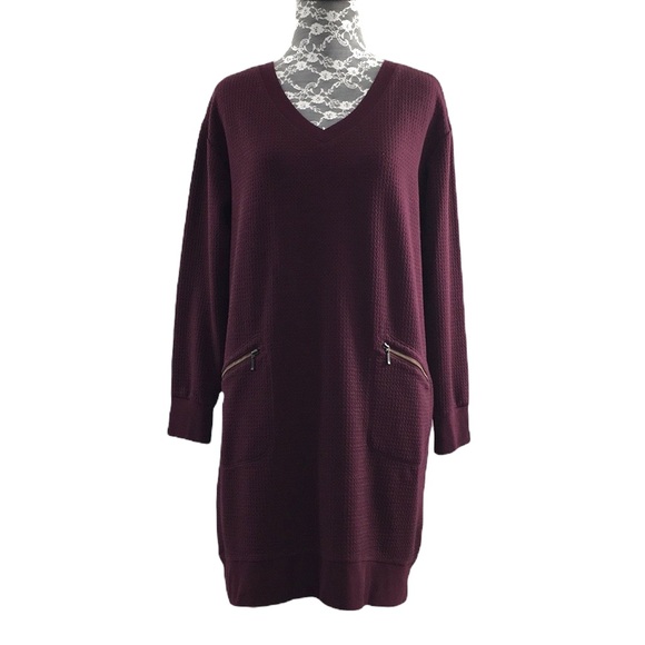 J. Jill Tops - J. Jill Maroon Waffle Knit Tunic Top Womens Medium Petite V Neck Long Sleeve